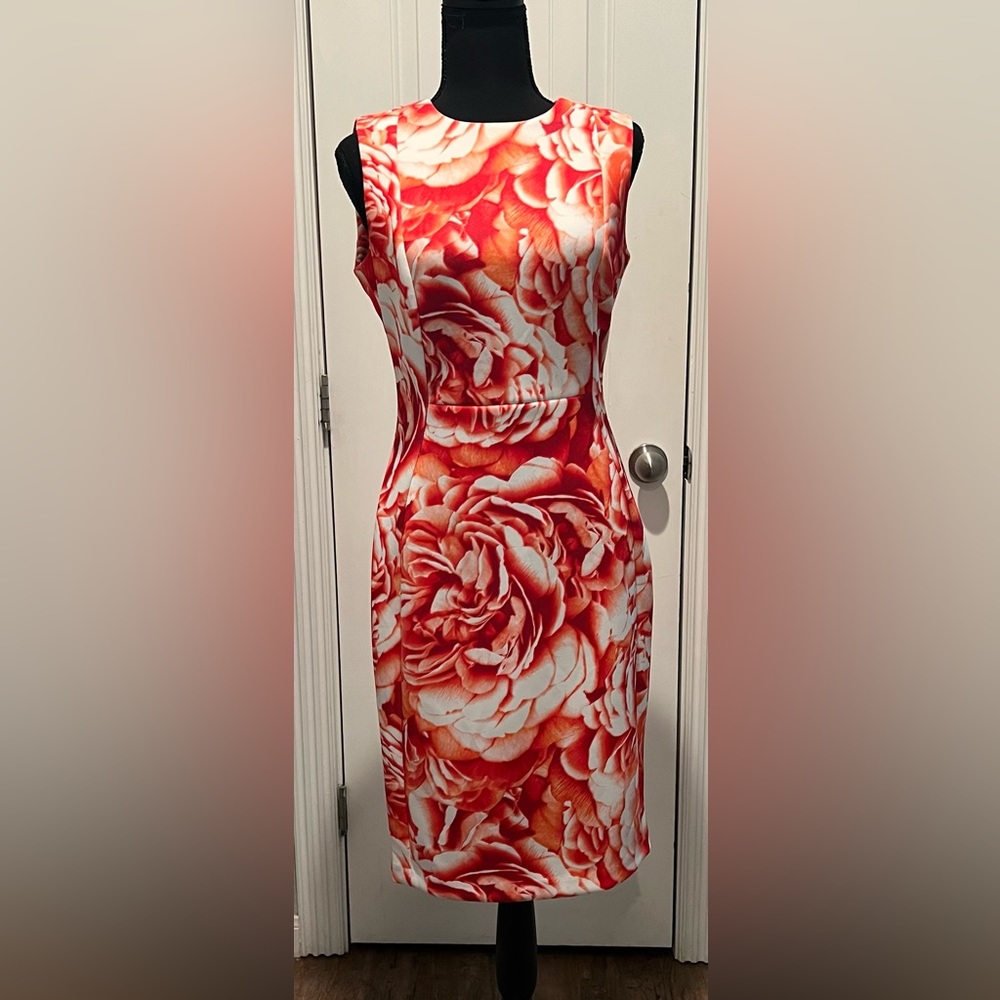 Red, orange and white scuba style dress